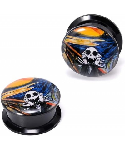 1 Pair Acrylic Solid Screw On Ear Plugs Tunnels Jack Skellington Scream Resin Allergy Free Stretche Nightmare Before Christma...