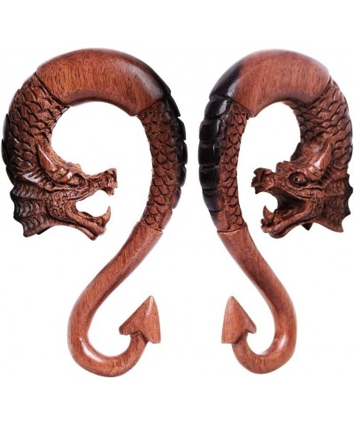 Hand Carved Ebony Wood Dragon with Arrow Tail Hanging Tapers, Sold as a Pair 10mm (00GA) $20.24 Body Jewelry