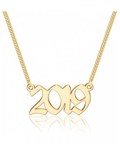 Birth Year Number Necklace, 18K Gold Plated Old English Birth Year Pendant Necklaces Personalized Anniversary Birthday Jewelr...