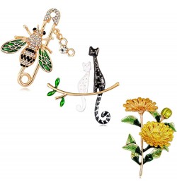 Crystal Cat Brooch Rhinstone Sunflower Pin Bee Brooch Gift for Girls Women 3 Pieces $7.42 Brooches & Pins