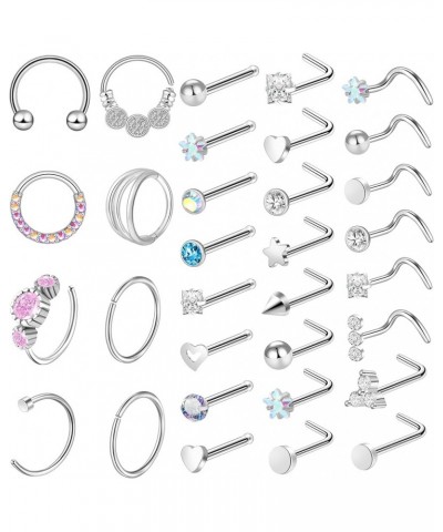 9-40 Pcs 20G Nose Rings for Women Nose Piercings Jewelry Nose Rings Hoops L Shape Nose Studs Screw Hypoallergenic Nostril Sur...