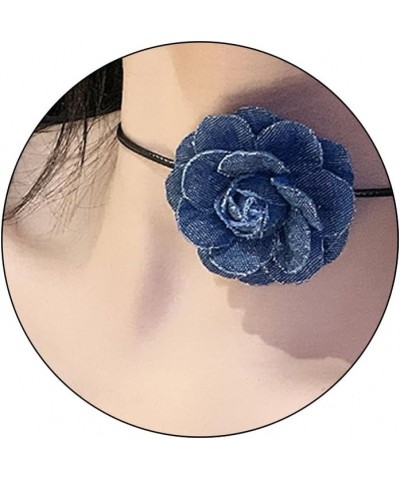 Black Velvet Big Rose flower Choker Collar Camellia Long Velvet Lace Necklace for Women Girls Bride Wedding Party Summer Neck...