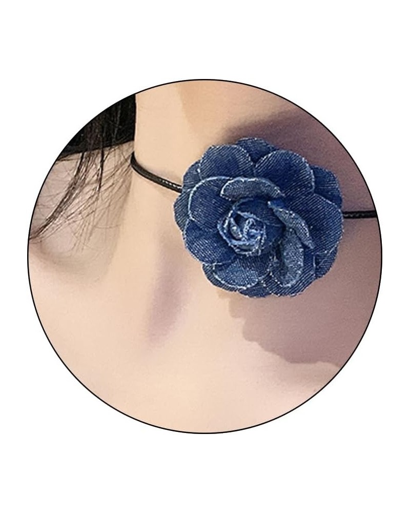 Black Velvet Big Rose flower Choker Collar Camellia Long Velvet Lace Necklace for Women Girls Bride Wedding Party Summer Neck...