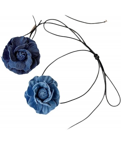 Black Velvet Big Rose flower Choker Collar Camellia Long Velvet Lace Necklace for Women Girls Bride Wedding Party Summer Neck...