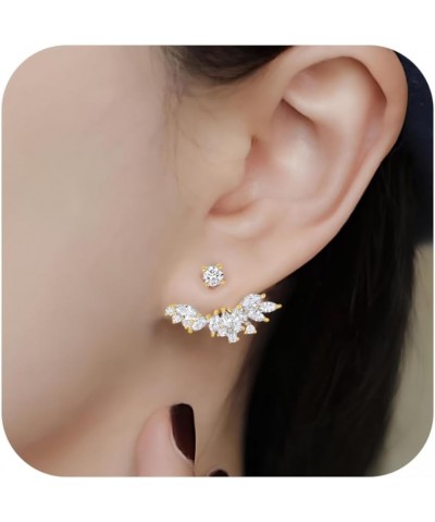 S925 Silver Rhinestone Wings Jacket Earrings for Women, Shining Bling CZ Cluster Stud Earrings Dainty Wings Ear Crawlers Earr...