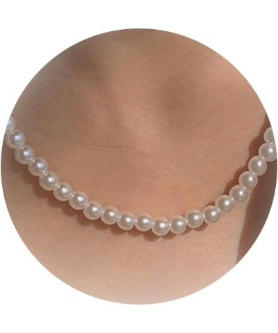 Pearl Choker Necklaces Vintage Round Pearl Pendant Necklace Fashion White Beads Cluster Jewelry Accessories White1 $5.71 Neck...