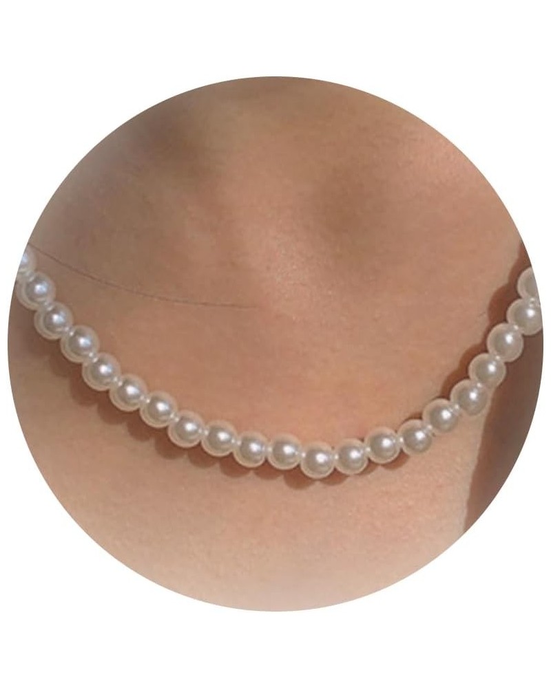 Pearl Choker Necklaces Vintage Round Pearl Pendant Necklace Fashion White Beads Cluster Jewelry Accessories White1 $5.71 Neck...