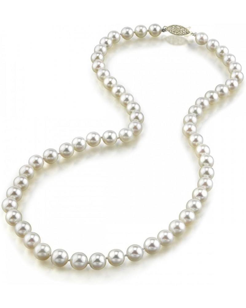 14K Gold 6.0-6.5mm Round Genuine White Japanese Akoya Saltwater Cultured Pearl Necklace for Women 18.0 Inches Yellow Gold $52...