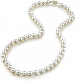 14K Gold 6.0-6.5mm Round Genuine White Japanese Akoya Saltwater Cultured Pearl Necklace for Women 18.0 Inches Yellow Gold $52...