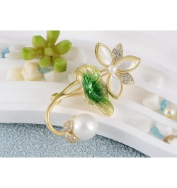 Elegant Cherry Blossom Flower Plant Brooch Lapel Pin Shell Pearl Leaf Brooches Pins For Birthday, Party, New Year Green lotus...