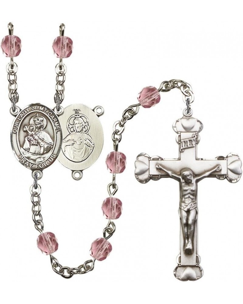 Our Lady of Mount Carmel Silver-Plated Rosary - Every Birth Month Color and More June Light Purple, Large Crucifix $66.87 Nec...