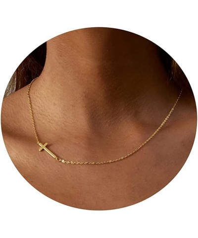 Dainty Cross Necklace for Women 14K Gold plated Cute Faith Cross Necklace Sideways Diamond Layered Cross Necklace Simple Gold...