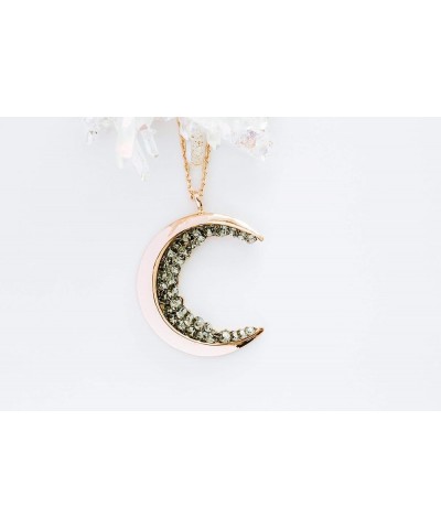 Black Cz Gypsy Planet Half Crescent Sailor Luna Moon Pendant Charm Chain Necklace Rosegold Big Moon 18 inch $11.76 Necklaces