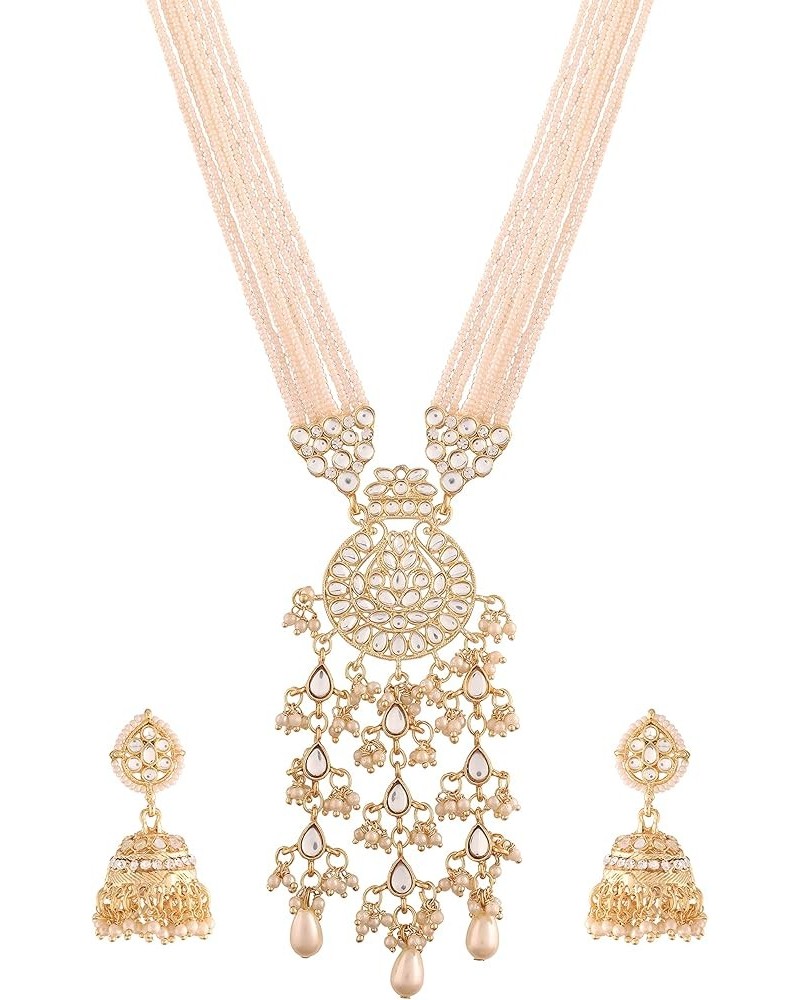 18k Gold Plated Indian Wedding Bollywood Kundan Pearl Studded Long Necklace Set For Women (ML295-98) Style 2 $14.40 Jewelry Sets