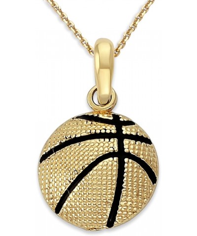 Basketball Pendant Necklace in Solid 14k Gold, Black Enamel, Made in America 18" Necklace Yellow Gold $83.85 Necklaces