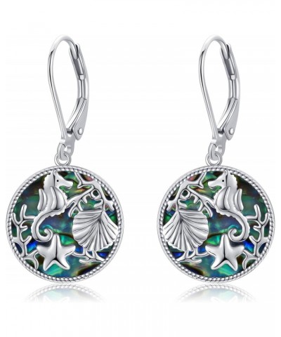 925 Sterling Silver Ocean Earrings, Abalone Shell Earrings for Women, Cute Seahorse Starfish Shell Earrings $17.48 Earrings