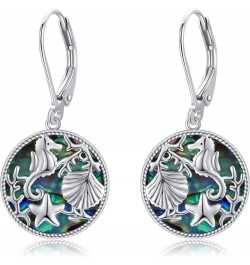 925 Sterling Silver Ocean Earrings, Abalone Shell Earrings for Women, Cute Seahorse Starfish Shell Earrings $17.48 Earrings