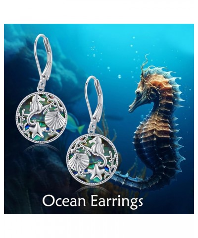 925 Sterling Silver Ocean Earrings, Abalone Shell Earrings for Women, Cute Seahorse Starfish Shell Earrings $17.48 Earrings