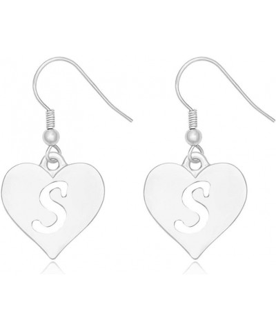 Heart Shaped Single Initial Alphabet Letters Personalized Charms Dangle Earrings S rhodium-plated-brass $10.36 Earrings