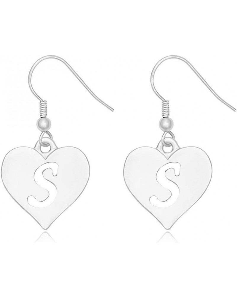 Heart Shaped Single Initial Alphabet Letters Personalized Charms Dangle Earrings S rhodium-plated-brass $10.36 Earrings