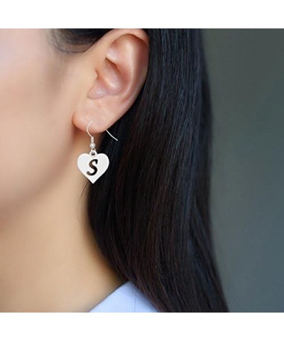 Heart Shaped Single Initial Alphabet Letters Personalized Charms Dangle Earrings S rhodium-plated-brass $10.36 Earrings