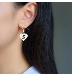 Heart Shaped Single Initial Alphabet Letters Personalized Charms Dangle Earrings S rhodium-plated-brass $10.36 Earrings