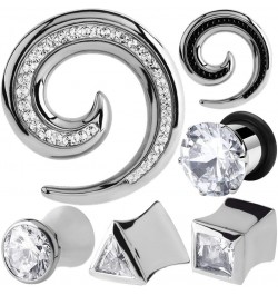 Bling cubic zirconia CZ Crystal Jewelred Surgical Steel Spiral Ear Plugs 6g (4mm) to 3/4" (20mm) (1 Pair) 00g - 10mm , Round ...