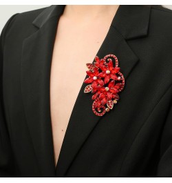 Flower Brooch Rhinestone Large Pins for Women Big Crystal Brooches Jewelry Wedding Gift Red $8.54 Brooches & Pins