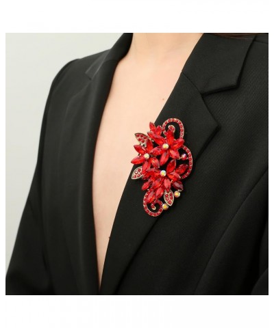 Flower Brooch Rhinestone Large Pins for Women Big Crystal Brooches Jewelry Wedding Gift Red $8.54 Brooches & Pins