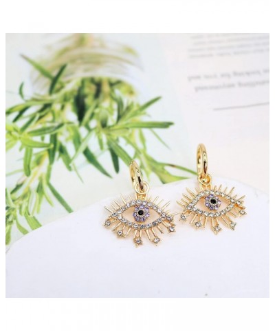 Gold Tone Evil Eyes Statement Dangle Earrings Dainty Zirconia Eye Ear Jacket Drop Earrings for Women Girls Fashion Post Perfe...