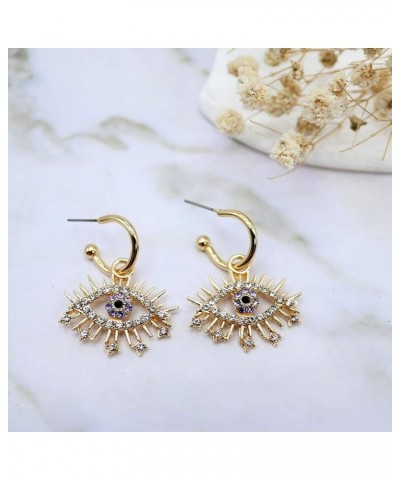 Gold Tone Evil Eyes Statement Dangle Earrings Dainty Zirconia Eye Ear Jacket Drop Earrings for Women Girls Fashion Post Perfe...