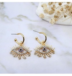 Gold Tone Evil Eyes Statement Dangle Earrings Dainty Zirconia Eye Ear Jacket Drop Earrings for Women Girls Fashion Post Perfe...