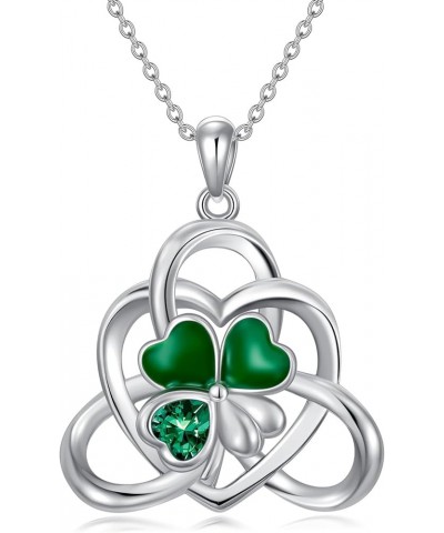 St Patricks Day Necklace 925 Sterling Silver Shamrock Necklace Celtic Knot Four Leaf Clover Necklace Good Lucky Irish Jewelry...