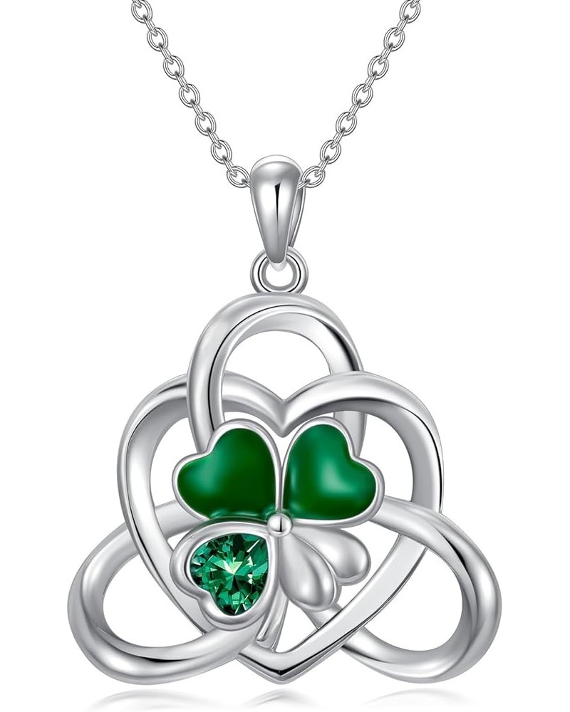 St Patricks Day Necklace 925 Sterling Silver Shamrock Necklace Celtic Knot Four Leaf Clover Necklace Good Lucky Irish Jewelry...