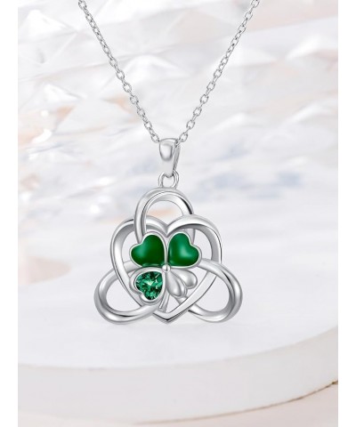 St Patricks Day Necklace 925 Sterling Silver Shamrock Necklace Celtic Knot Four Leaf Clover Necklace Good Lucky Irish Jewelry...