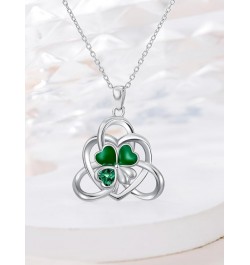 St Patricks Day Necklace 925 Sterling Silver Shamrock Necklace Celtic Knot Four Leaf Clover Necklace Good Lucky Irish Jewelry...