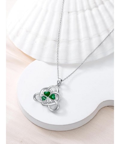 St Patricks Day Necklace 925 Sterling Silver Shamrock Necklace Celtic Knot Four Leaf Clover Necklace Good Lucky Irish Jewelry...