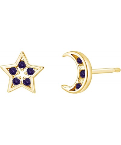 Simulated Birthstones Moon with Star Stud Earrings In 14k Yellow Gold Over Sterling Silver For Women Simulated Alexandrite $4...