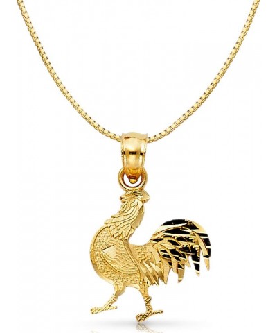 14K Yellow Gold Rooster Charm Pendant with 0.8mm Box Chain Necklace 22.0 Inches $77.40 Necklaces