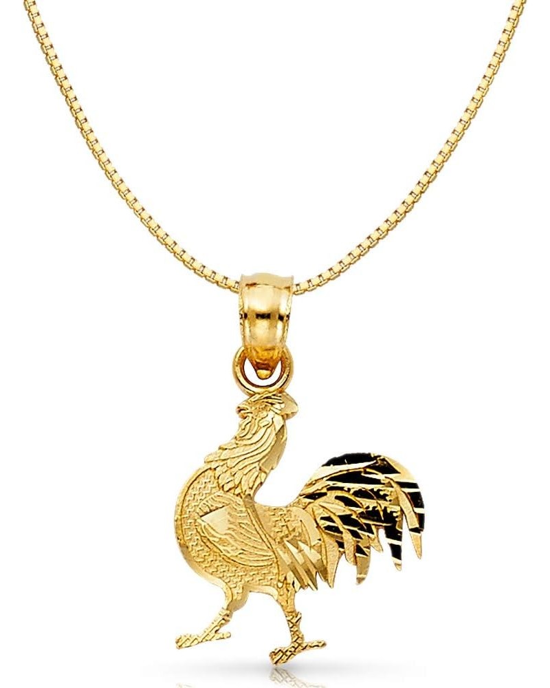 14K Yellow Gold Rooster Charm Pendant with 0.8mm Box Chain Necklace 22.0 Inches $77.40 Necklaces