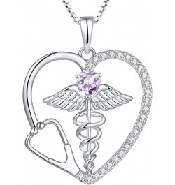 Caduceus Heart Necklace for Women Sterling Silver Doctor Nurse Themed Stethoscope Pendant Gemstones Angel Wings Snake Jewelry...