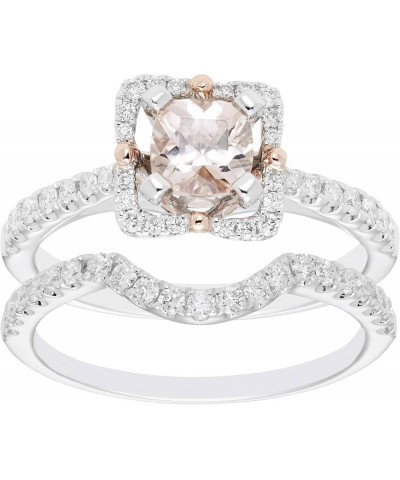 10K White and Rose Gold Pink Morganite Diamond Halo Bridal Engagement and Wedding Ring Set (I Color, I2 Clarity) - Choice of ...