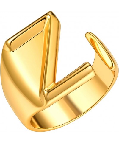 Initial Ring 18K Gold Plated Letter Rings for Women Open Adjustable Rings Chunky Initial Ring Bold Statement Rings Z-Gold $10...