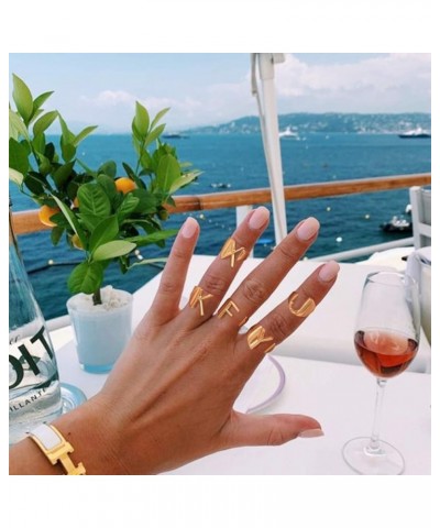 Initial Ring 18K Gold Plated Letter Rings for Women Open Adjustable Rings Chunky Initial Ring Bold Statement Rings Z-Gold $10...