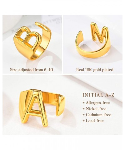 Initial Ring 18K Gold Plated Letter Rings for Women Open Adjustable Rings Chunky Initial Ring Bold Statement Rings Z-Gold $10...