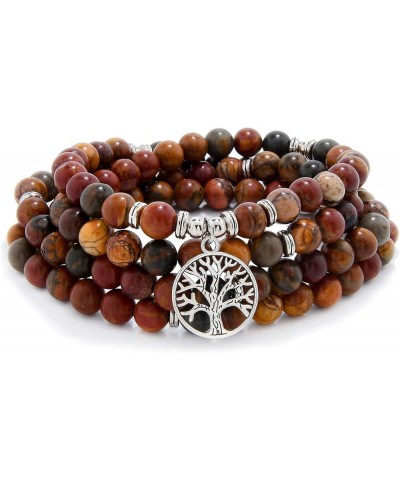 8mm Mala Beads 108 Meditation Bracelet Necklace with Tree of Life Charm Picasso Jasper $12.70 Necklaces