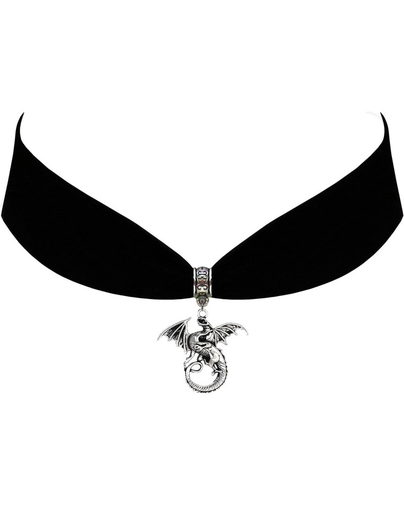 Black Velvet Choker Steampunk Jewelry Gothic Dragon Pendant Necklace $13.50 Necklaces