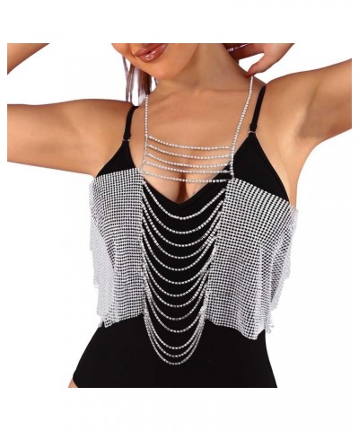 Fashion Body Chain Crystal Tassel Chest Chain Rave Party Body Chain Sparkly Body Jewelry for Women and Girls (Silver) $10.79 ...