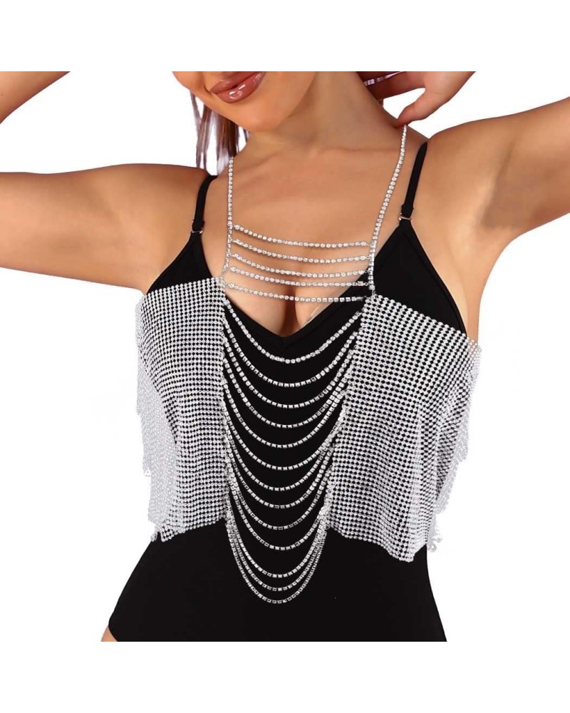 Fashion Body Chain Crystal Tassel Chest Chain Rave Party Body Chain Sparkly Body Jewelry for Women and Girls (Silver) $10.79 ...