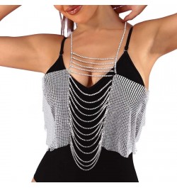 Fashion Body Chain Crystal Tassel Chest Chain Rave Party Body Chain Sparkly Body Jewelry for Women and Girls (Silver) $10.79 ...